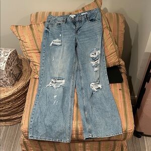 Forever 21 Light Blue Distressed Flare Jeans